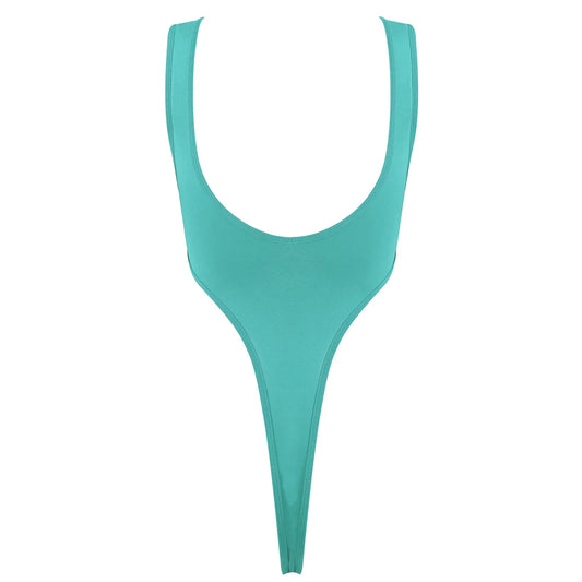 Women's Swimsuit One Piece Silky See Through Sheer Lingerie Swimwear Deep Scoop Neck Sleeveless High Cut Thong Leotard Bodysuit