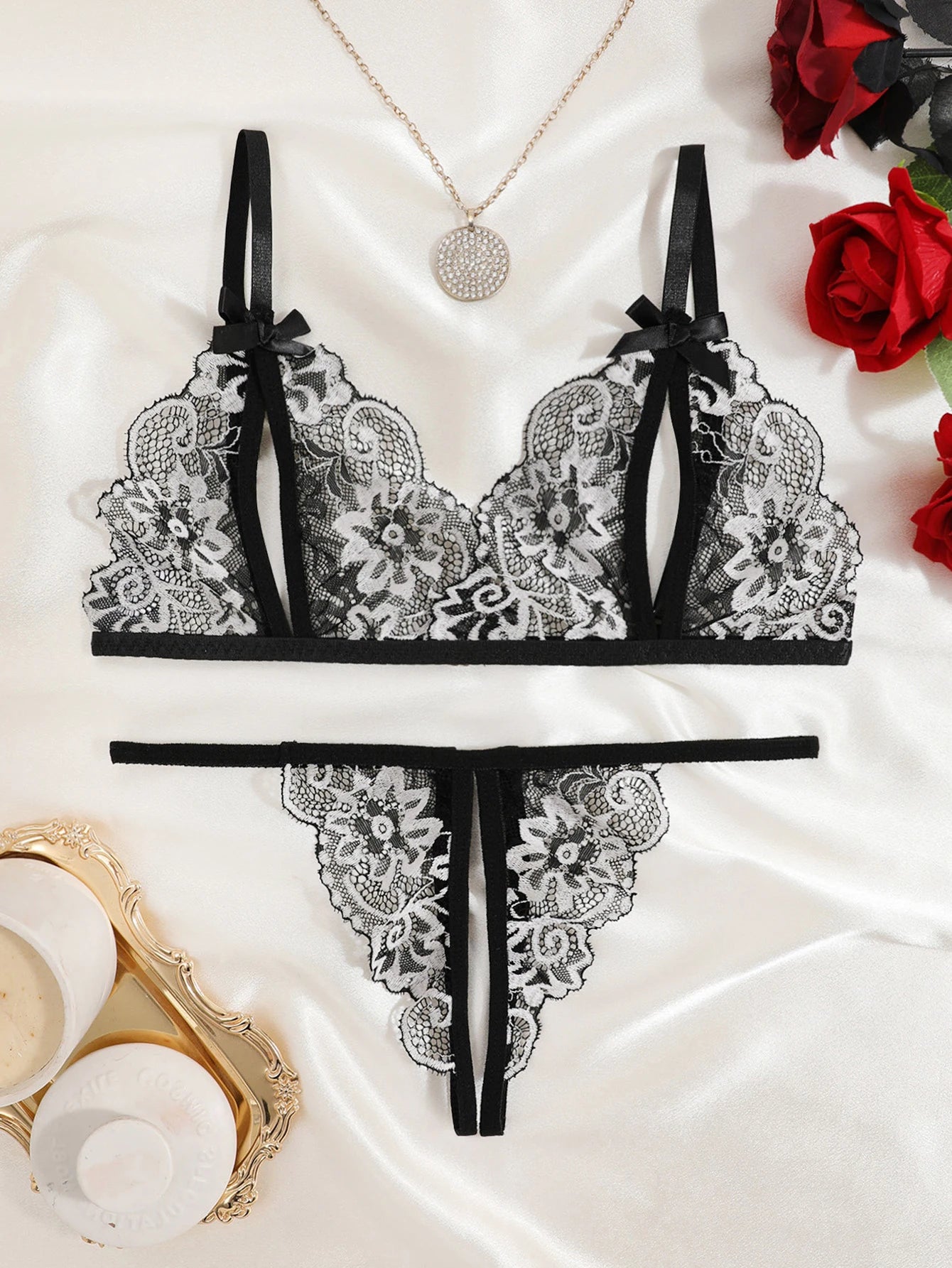 Women Floral Underwear Set, Bra And Thong Sets, Women Clothing, Valentine's Day Gift
