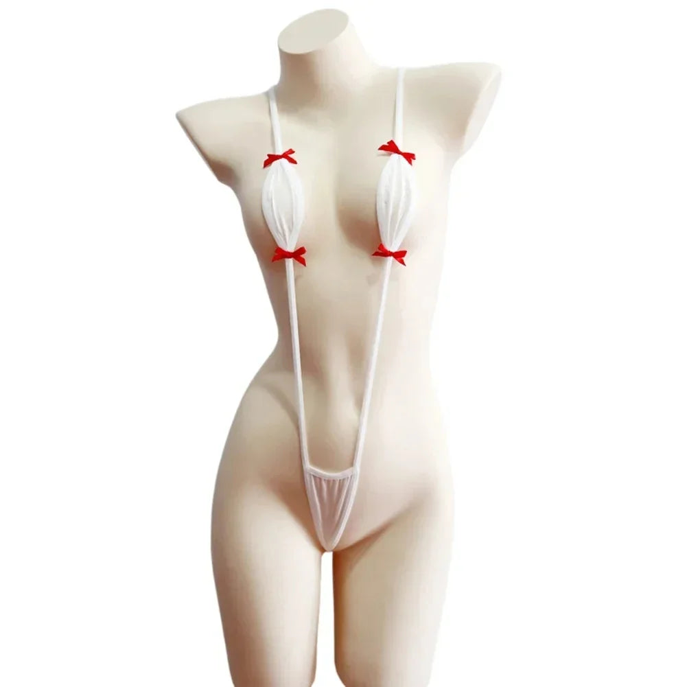 Mini-Bikini Sexy Lingerie,Suspenders Jumpsuit,Added An Adjustable Belt, Featuring Kawaii Bow-Knot,Erotic Swimsuit