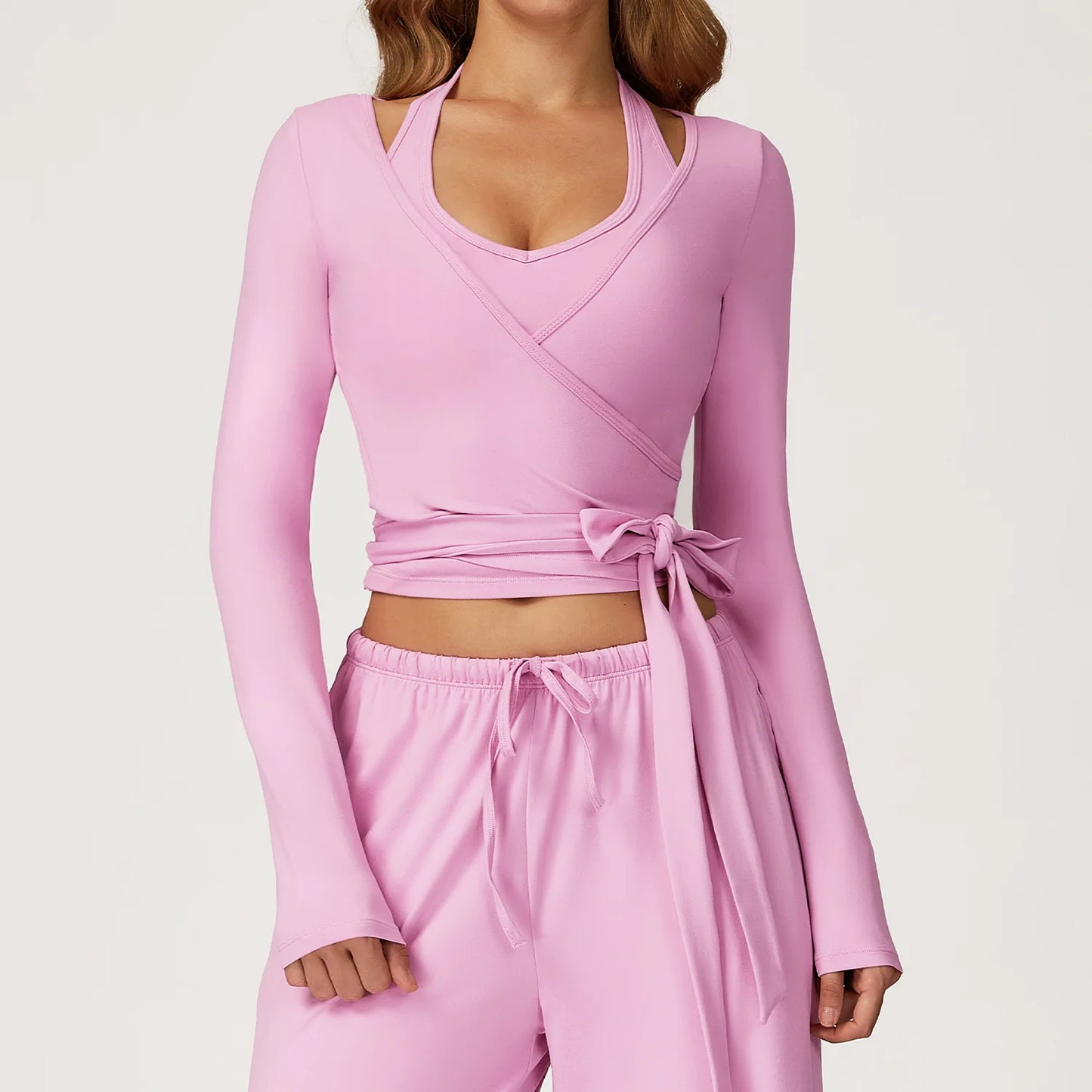 Women Yoga Shirt Long Sleeve Sportswear Gym Casual Breathable Quick Dry Sports Top Pilates Dance Ballet Wrap Tops Sports Wear