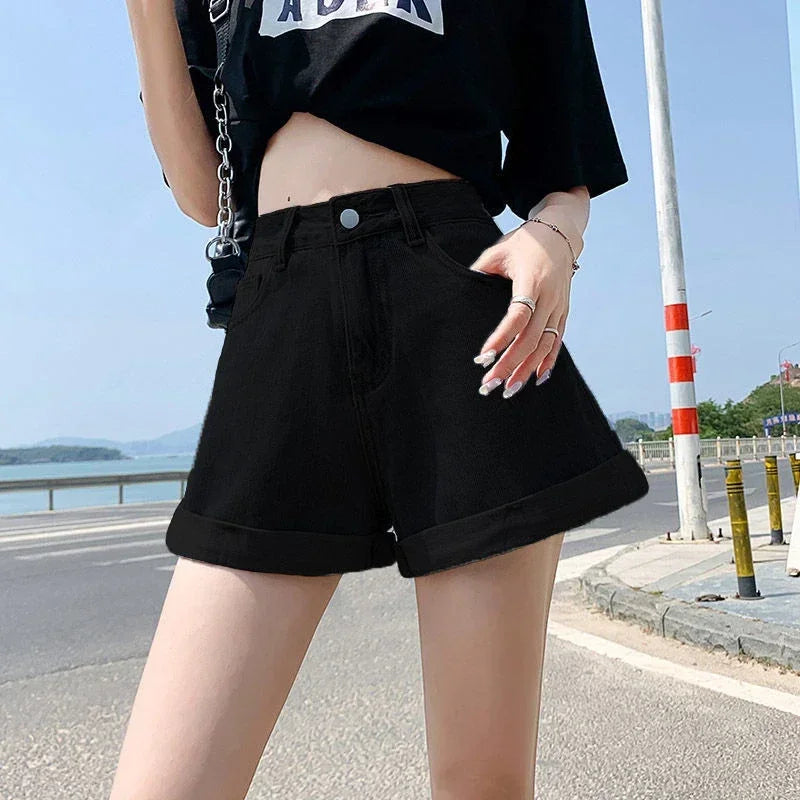 2026 Summer Women Denim Shorts High Waist Blue Cotton Wide-leg Short Pants Girl's Student Mini Korean Fashion Womens Jean Shorts