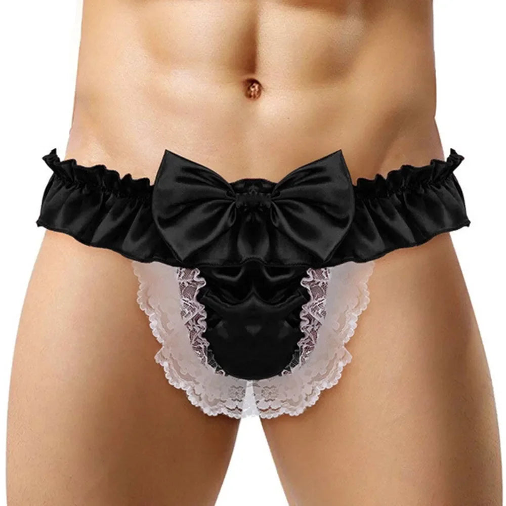 Men Sexy Hollow underpants men Exposed Buttocks Thong Briefs sexy toy mens Panties Sissy Underwear Bowknot Thongs sissy Thongs