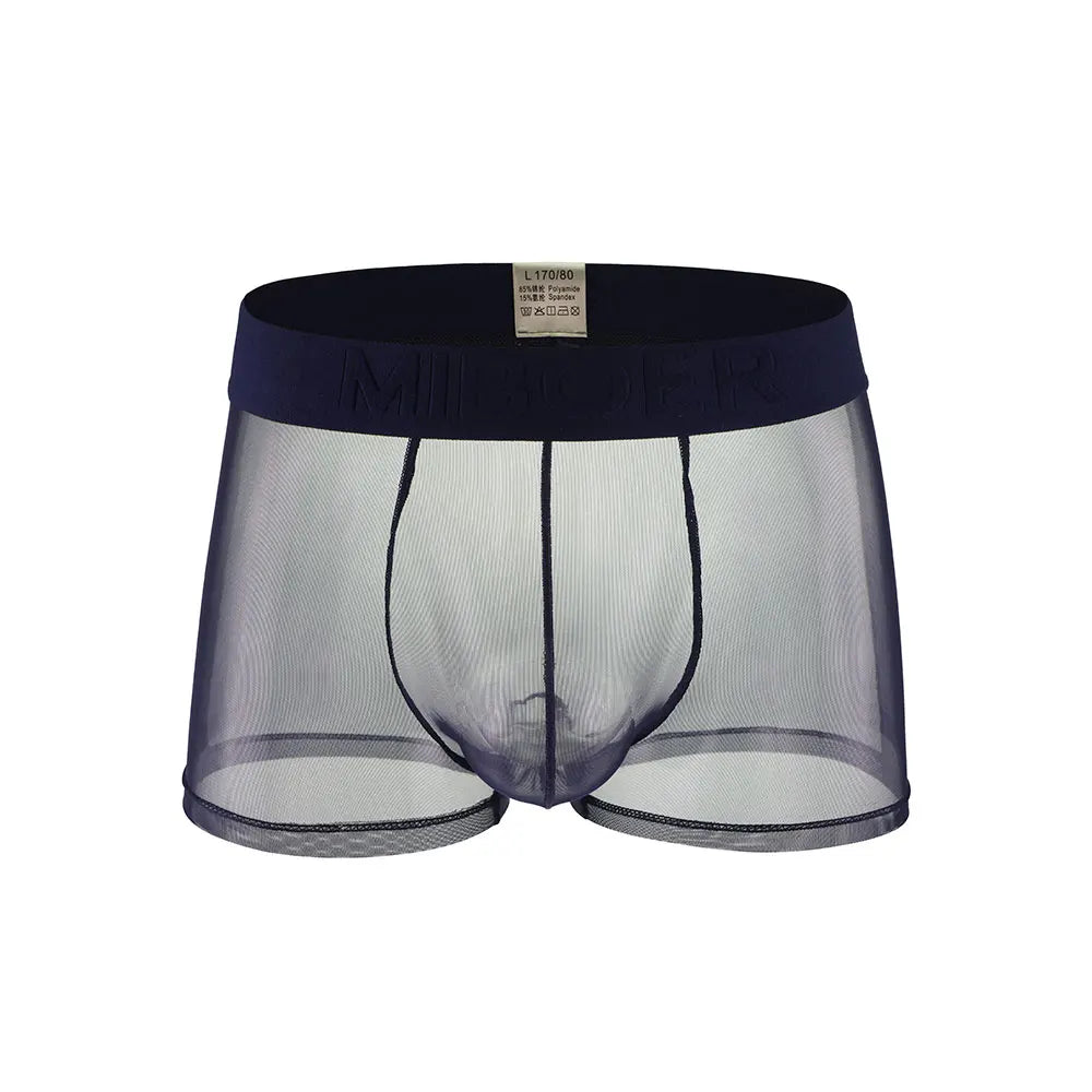 MIBOER Men's Sheer Mesh Boxer Briefs with 3D Contoured Pouch And Embossed Logo Waistband Ultra Thin Breathable Underwear