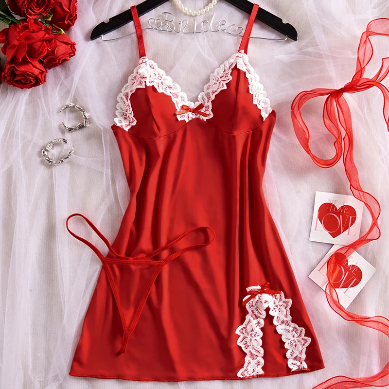 New Green Sexy Strap Women's Bra Set Dress Temptation Ultra Short Split Skirt Sleep Dress Underwear Set Home Underwear Clothing