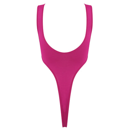 Women's Swimsuit One Piece Silky See Through Sheer Lingerie Swimwear Deep Scoop Neck Sleeveless High Cut Thong Leotard Bodysuit