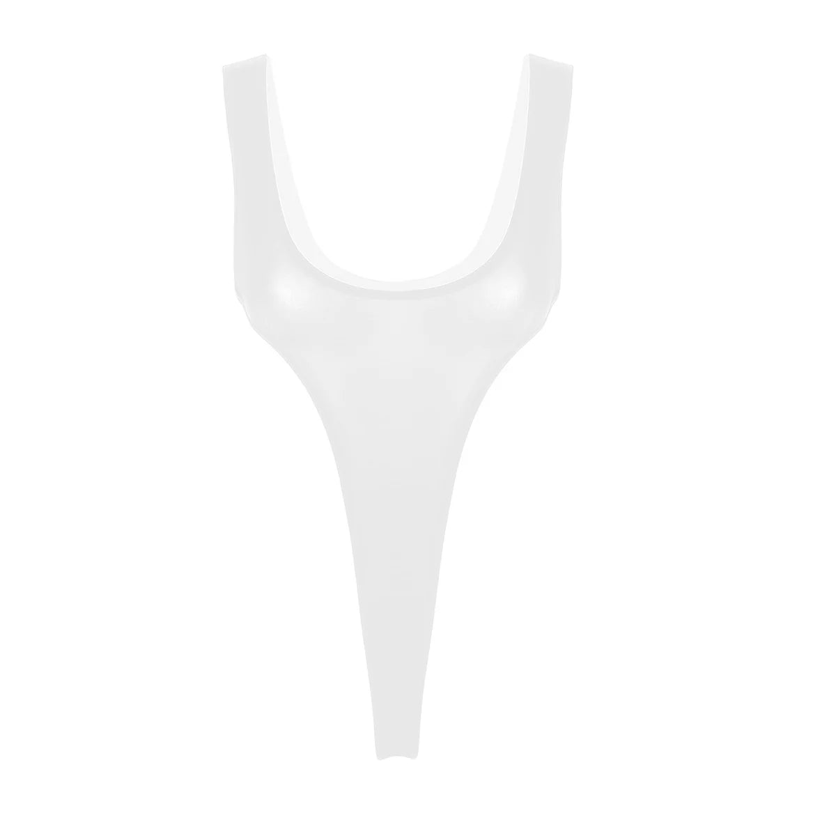 Women's Swimsuit One Piece Silky See Through Sheer Lingerie Swimwear Deep Scoop Neck Sleeveless High Cut Thong Leotard Bodysuit