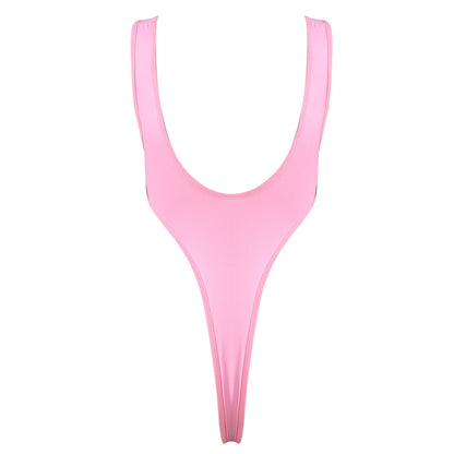 Women's Swimsuit One Piece Silky See Through Sheer Lingerie Swimwear Deep Scoop Neck Sleeveless High Cut Thong Leotard Bodysuit