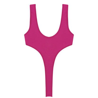 Women's Swimsuit One Piece Silky See Through Sheer Lingerie Swimwear Deep Scoop Neck Sleeveless High Cut Thong Leotard Bodysuit