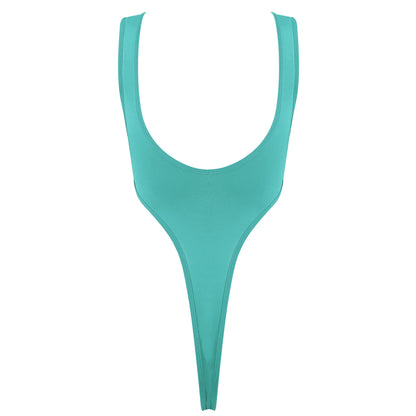 Women's Swimsuit One Piece Silky See Through Sheer Lingerie Swimwear Deep Scoop Neck Sleeveless High Cut Thong Leotard Bodysuit