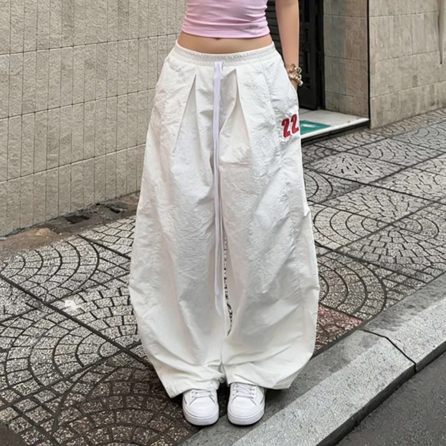 Edgy Streetwear Breathable Summer Loose Fit Casual Wide Leg Pants Women's Low Waist Flowy Palazzo Trousers 100% Nylon