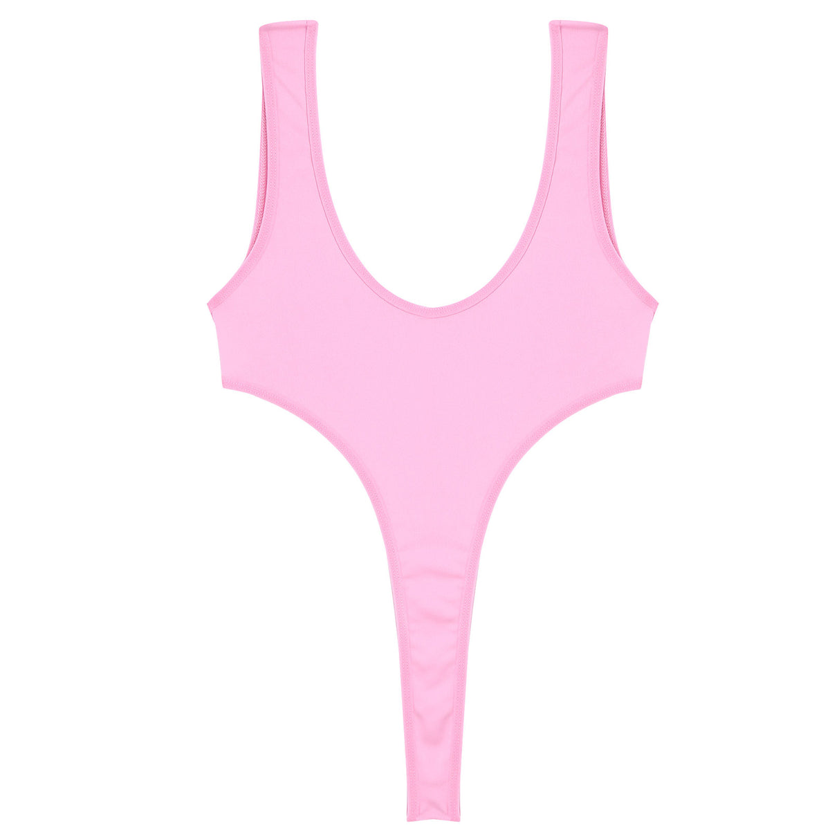 Women's Swimsuit One Piece Silky See Through Sheer Lingerie Swimwear Deep Scoop Neck Sleeveless High Cut Thong Leotard Bodysuit
