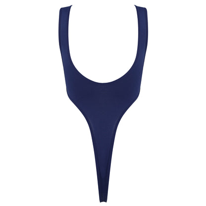 Women's Swimsuit One Piece Silky See Through Sheer Lingerie Swimwear Deep Scoop Neck Sleeveless High Cut Thong Leotard Bodysuit