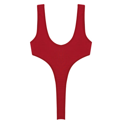 Women's Swimsuit One Piece Silky See Through Sheer Lingerie Swimwear Deep Scoop Neck Sleeveless High Cut Thong Leotard Bodysuit