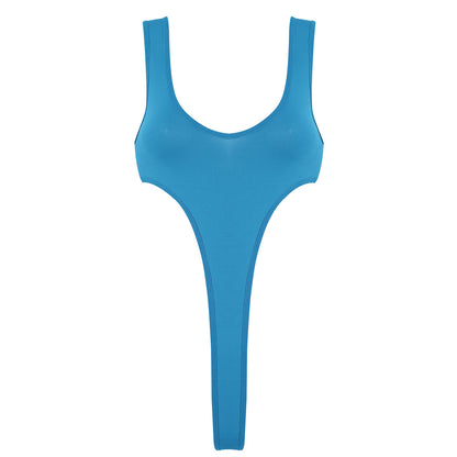 Women's Swimsuit One Piece Silky See Through Sheer Lingerie Swimwear Deep Scoop Neck Sleeveless High Cut Thong Leotard Bodysuit