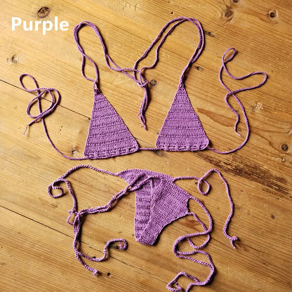 Cotton 13 Color Hand Crochet Micro Swimwear Women's Extreme Mini Sexy Bikini Set Sunbathing
