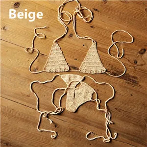 Cotton 13 Color Hand Crochet Micro Swimwear Women's Extreme Mini Sexy Bikini Set Sunbathing