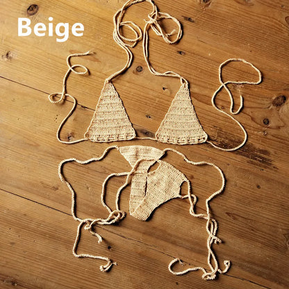 Cotton 13 Color Hand Crochet Micro Swimwear Women's Extreme Mini Sexy Bikini Set Sunbathing