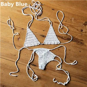 Cotton 13 Color Hand Crochet Micro Swimwear Women's Extreme Mini Sexy Bikini Set Sunbathing