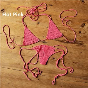 Cotton 13 Color Hand Crochet Micro Swimwear Women's Extreme Mini Sexy Bikini Set Sunbathing