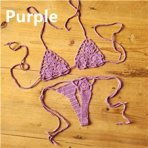 Cotton 13 Color Hand Crochet Micro Swimwear Women's Extreme Mini Sexy Bikini Set Sunbathing
