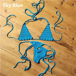 Cotton 13 Color Hand Crochet Micro Swimwear Women's Extreme Mini Sexy Bikini Set Sunbathing