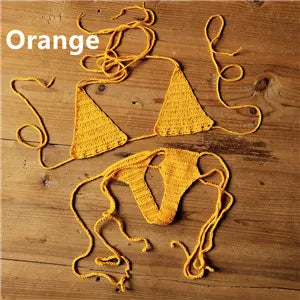 Cotton 13 Color Hand Crochet Micro Swimwear Women's Extreme Mini Sexy Bikini Set Sunbathing
