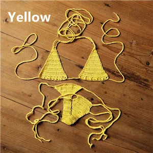 Cotton 13 Color Hand Crochet Micro Swimwear Women's Extreme Mini Sexy Bikini Set Sunbathing