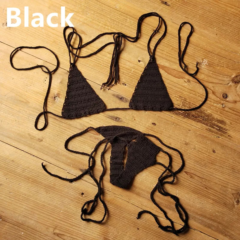 Cotton 13 Color Hand Crochet Micro Swimwear Women's Extreme Mini Sexy Bikini Set Sunbathing
