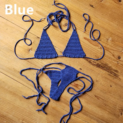 Cotton 13 Color Hand Crochet Micro Swimwear Women's Extreme Mini Sexy Bikini Set Sunbathing