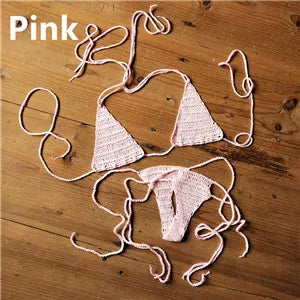 Cotton 13 Color Hand Crochet Micro Swimwear Women's Extreme Mini Sexy Bikini Set Sunbathing