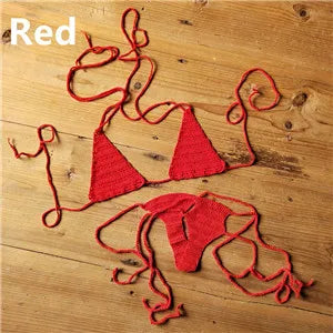 Cotton 13 Color Hand Crochet Micro Swimwear Women's Extreme Mini Sexy Bikini Set Sunbathing