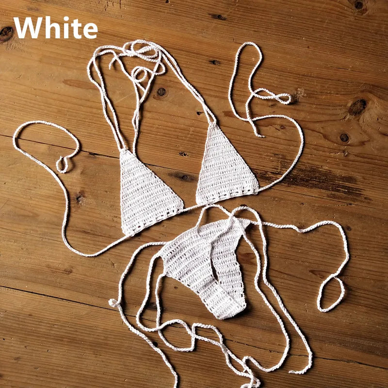 Cotton 13 Color Hand Crochet Micro Swimwear Women's Extreme Mini Sexy Bikini Set Sunbathing
