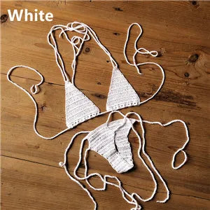 Cotton 13 Color Hand Crochet Micro Swimwear Women's Extreme Mini Sexy Bikini Set Sunbathing