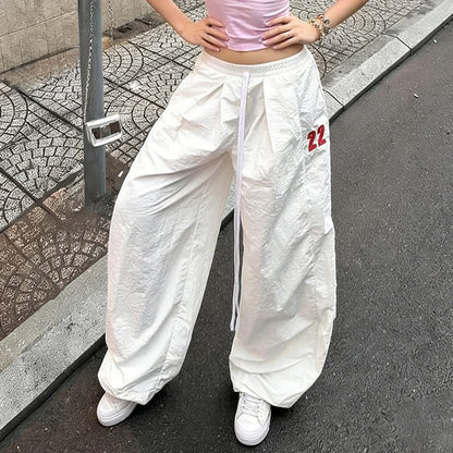 Edgy Streetwear Breathable Summer Loose Fit Casual Wide Leg Pants Women's Low Waist Flowy Palazzo Trousers 100% Nylon