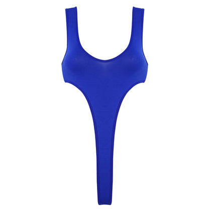 Women's Swimsuit One Piece Silky See Through Sheer Lingerie Swimwear Deep Scoop Neck Sleeveless High Cut Thong Leotard Bodysuit