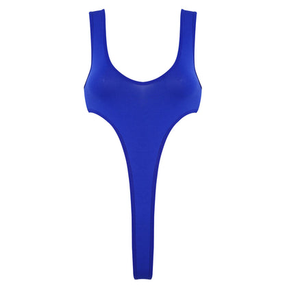 Women's Swimsuit One Piece Silky See Through Sheer Lingerie Swimwear Deep Scoop Neck Sleeveless High Cut Thong Leotard Bodysuit
