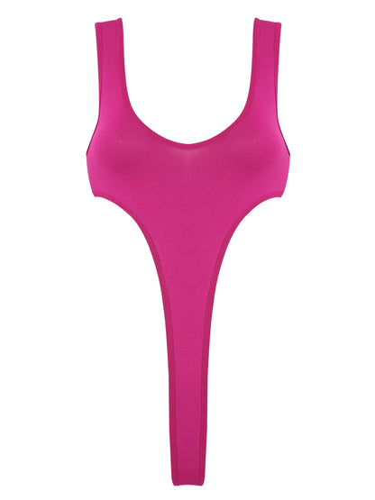 Women's Swimsuit One Piece Silky See Through Sheer Lingerie Swimwear Deep Scoop Neck Sleeveless High Cut Thong Leotard Bodysuit