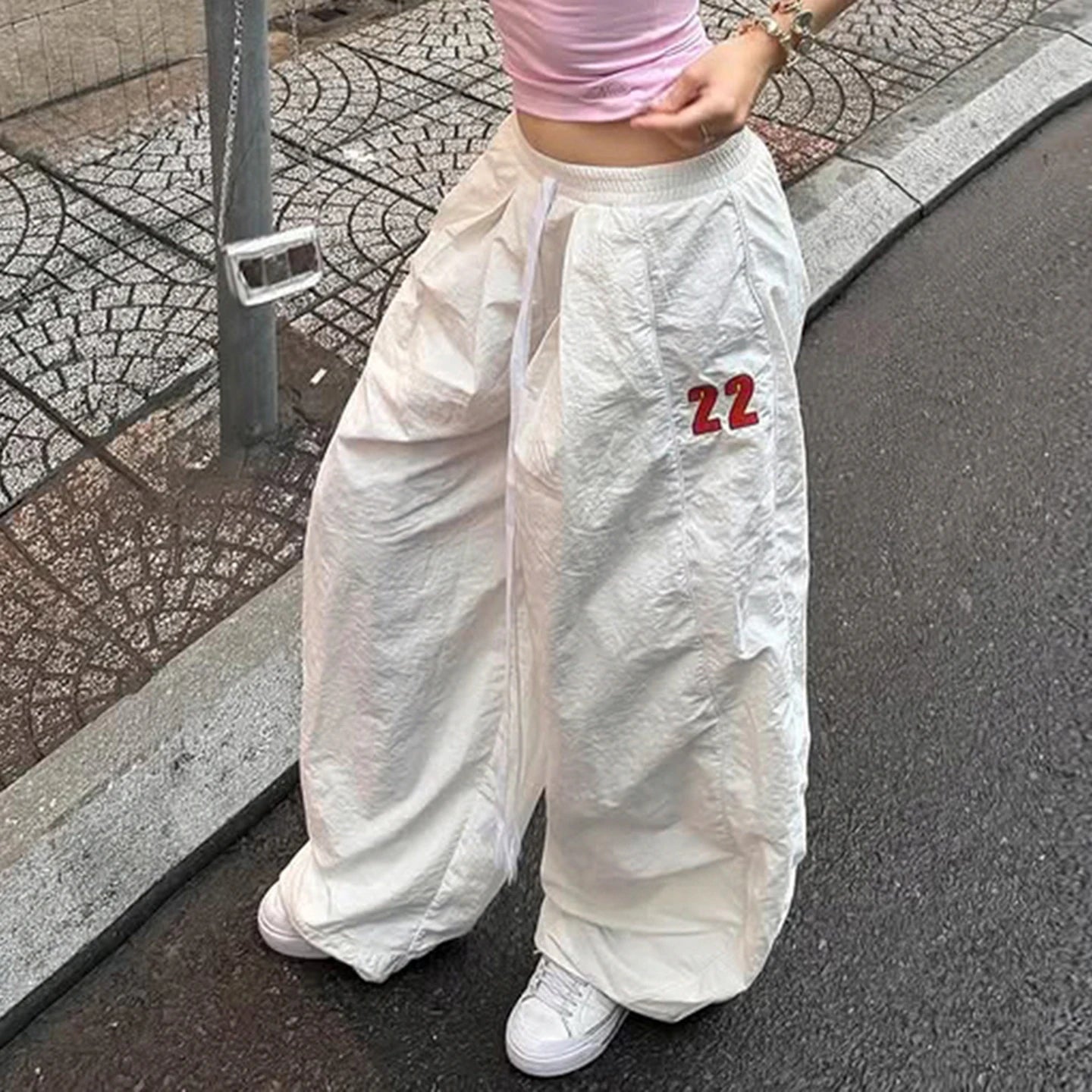 Edgy Streetwear Breathable Summer Loose Fit Casual Wide Leg Pants Women's Low Waist Flowy Palazzo Trousers 100% Nylon