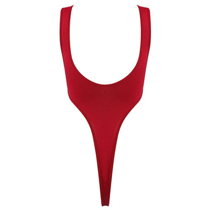 Women's Swimsuit One Piece Silky See Through Sheer Lingerie Swimwear Deep Scoop Neck Sleeveless High Cut Thong Leotard Bodysuit