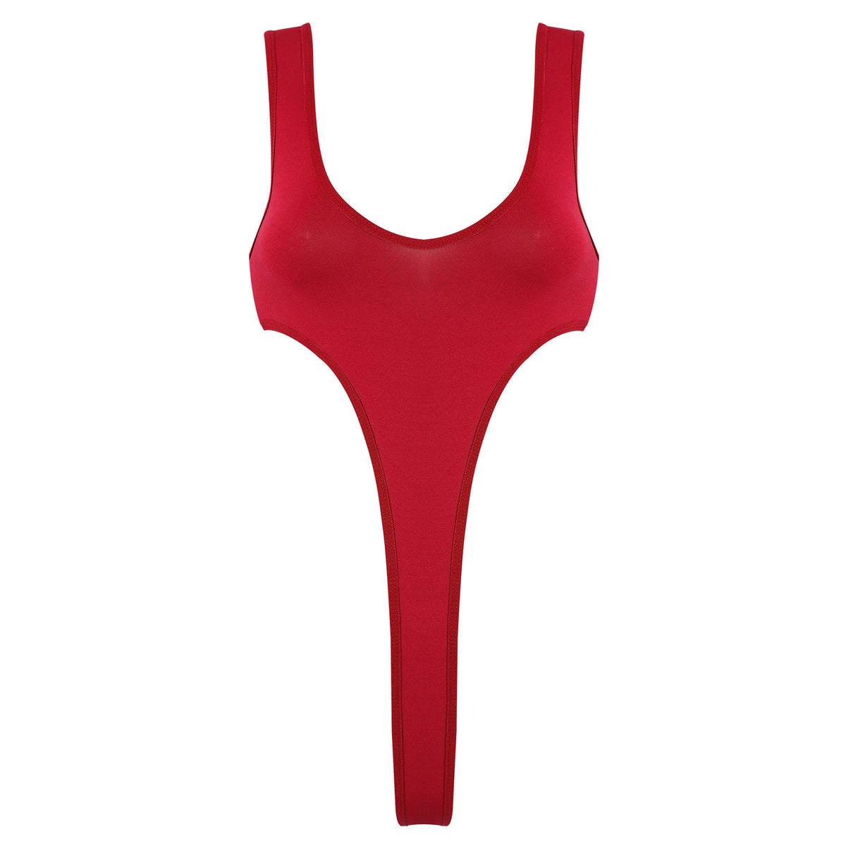 Women's Swimsuit One Piece Silky See Through Sheer Lingerie Swimwear Deep Scoop Neck Sleeveless High Cut Thong Leotard Bodysuit
