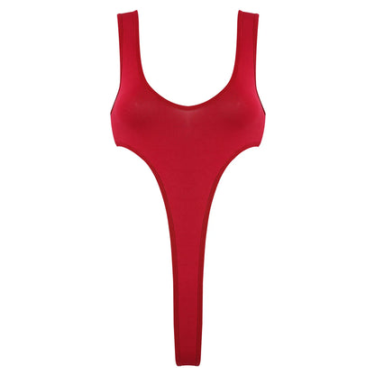 Women's Swimsuit One Piece Silky See Through Sheer Lingerie Swimwear Deep Scoop Neck Sleeveless High Cut Thong Leotard Bodysuit