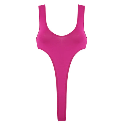 Women's Swimsuit One Piece Silky See Through Sheer Lingerie Swimwear Deep Scoop Neck Sleeveless High Cut Thong Leotard Bodysuit