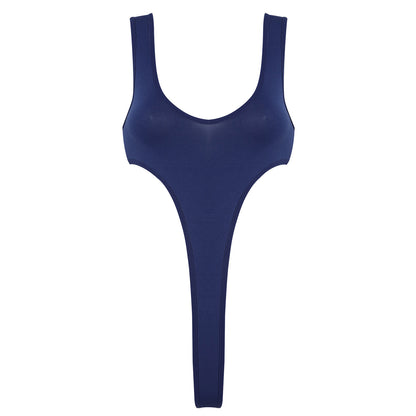 Women's Swimsuit One Piece Silky See Through Sheer Lingerie Swimwear Deep Scoop Neck Sleeveless High Cut Thong Leotard Bodysuit
