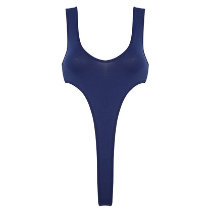Women's Swimsuit One Piece Silky See Through Sheer Lingerie Swimwear Deep Scoop Neck Sleeveless High Cut Thong Leotard Bodysuit