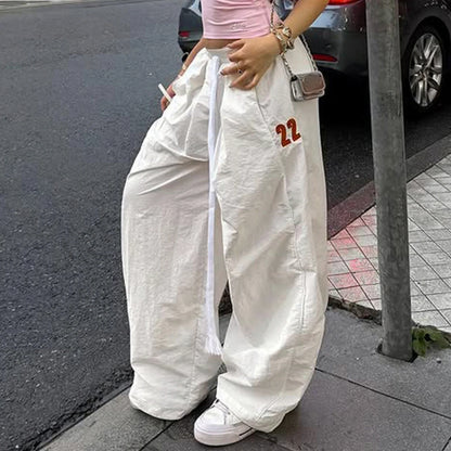 Edgy Streetwear Breathable Summer Loose Fit Casual Wide Leg Pants Women's Low Waist Flowy Palazzo Trousers 100% Nylon