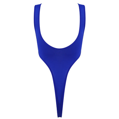 Women's Swimsuit One Piece Silky See Through Sheer Lingerie Swimwear Deep Scoop Neck Sleeveless High Cut Thong Leotard Bodysuit