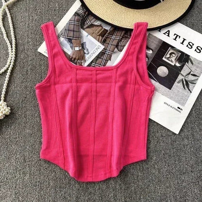Vintage Denim Tanks Camis for Women Almighty Casual Sleeveless Zipper Spliced Femme Corset Crop Tops Elegant Chic Tank Camisoles