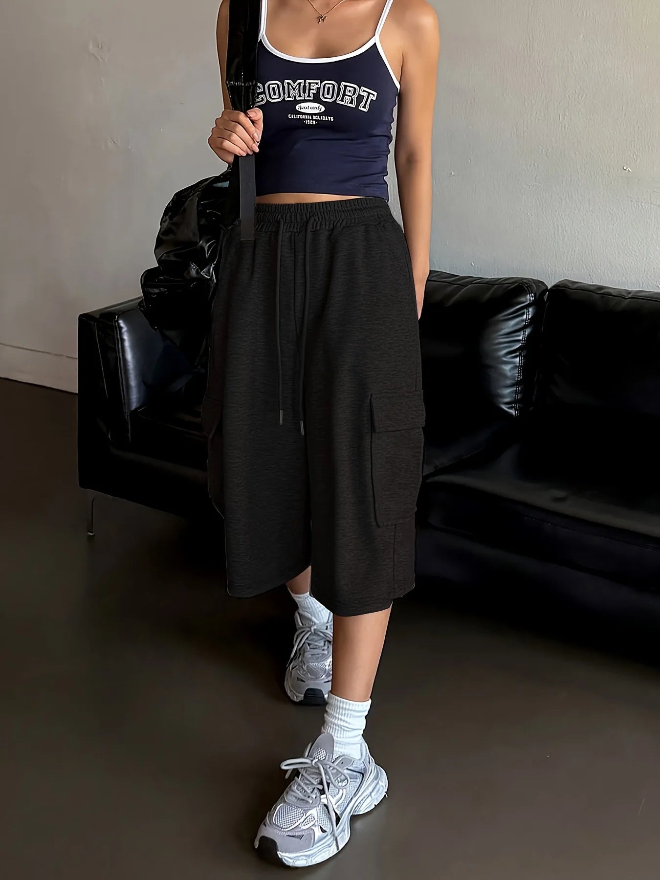 Women Loose Casual Shorts High Waisted Straight Fit Shorts Wide Leg Mid Length Shorts Summer Gray Comfortable Bottoms