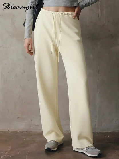Butter Yellow Sport Sweatpants Women Wide Leg For Summer Basic Women's Pants And Trousers Cotton Baggy Red Pants Woman Joggers