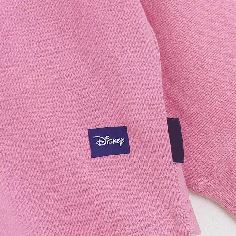 Disney World Letter Mickey Mouse Cartoon Print Embroidery Flares Pearl Pink Sweatshirt Sweet Women Long Sleeve Loose Jumper Tops